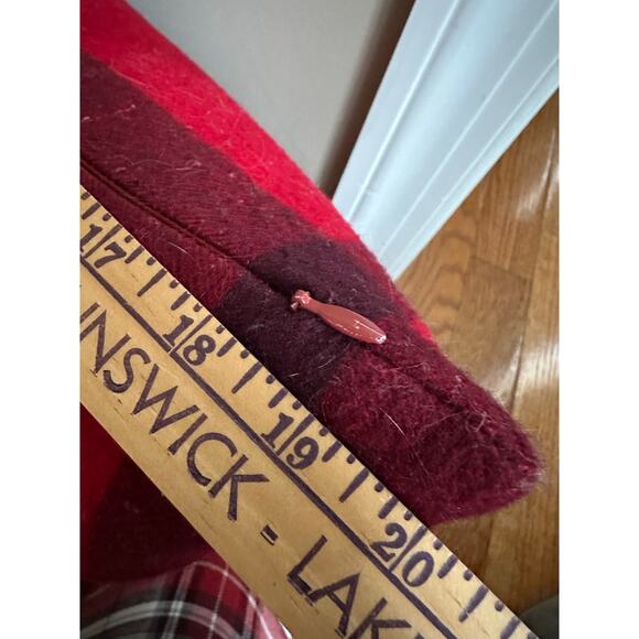 WILLIAMS SONOMA wool plaid pillow pink red green 20x20”with down feather insert - Picture 10 of 14